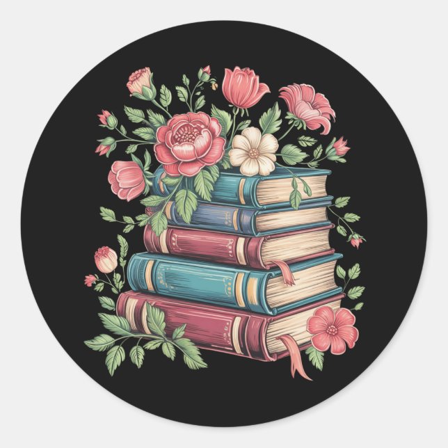 Teacher Book Lover Back to School Wildflowers Classic Round Sticker (Front)
