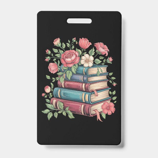 Teacher Book Lover Back to School Wildflowers ID Badge (Front)
