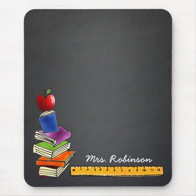 Teacher Book Stack w/ Apple Chalkboard Monogram Mouse Mat (Front)