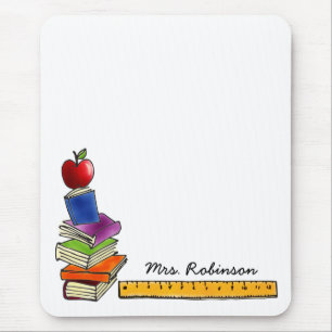 Teacher Book Stack w/ Apple Monogram Mouse Mat