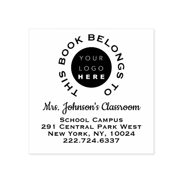 Teacher Bookplate Label Logo Adress Name Rubber Stamp (Imprint)
