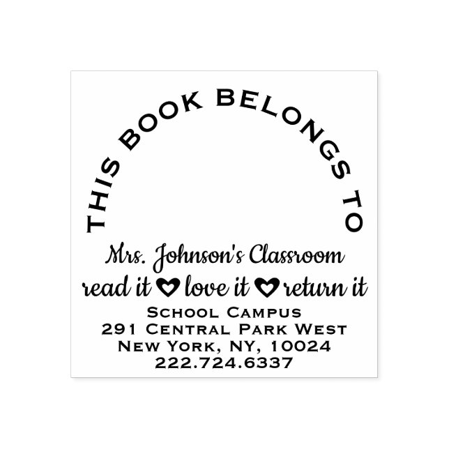 Teacher Bookplate Label Modern Adress Name Rubber Stamp (Imprint)