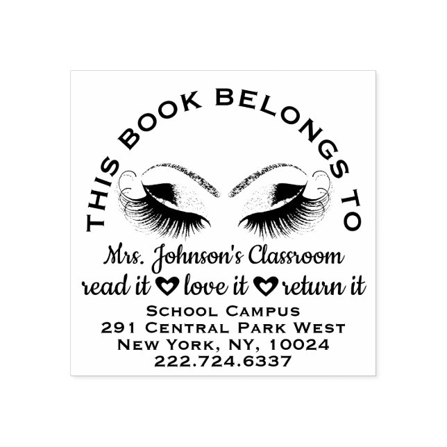Teacher Bookplate Label Roses Adress Name Eyes Rubber Stamp (Imprint)