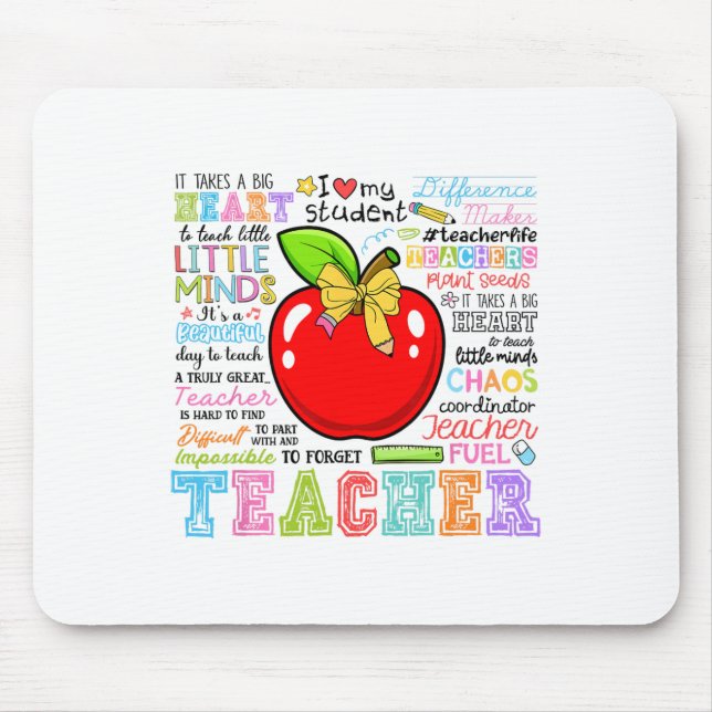 Teacher Bow Pencil Apple Funny Back To School Teac Mouse Mat (Front)