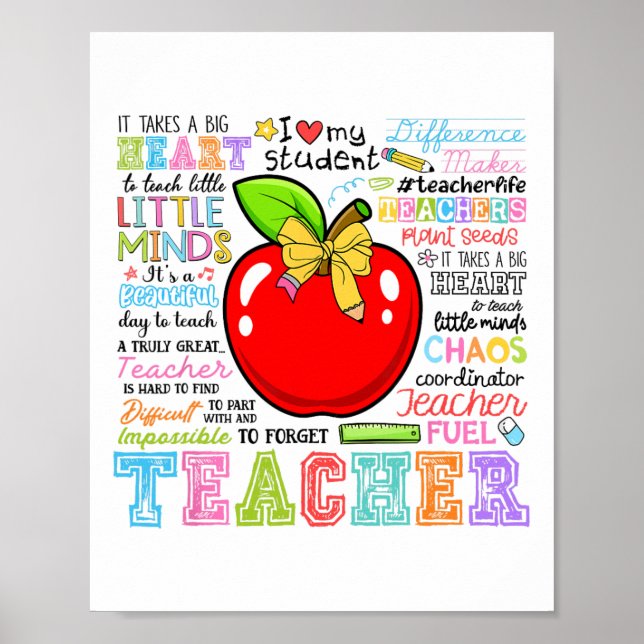 Teacher Bow Pencil Apple Funny Back To School Teac Poster (Front)