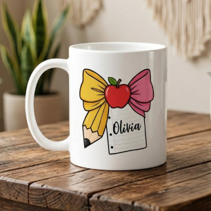 Teacher Bow Pencil Bow Back to School Custom Name Coffee Mug