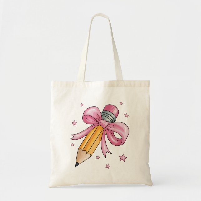 Teacher Bow Pencil Teaching Life Appreciation Gift Tote Bag (Front)
