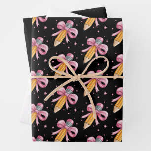Teacher Bow Pencil Teaching Life Appreciation Gift Wrapping Paper Sheet
