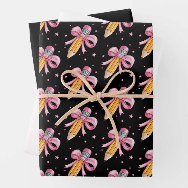 Teacher Bow Pencil Teaching Life Appreciation Gift Wrapping Paper Sheet (In situ)