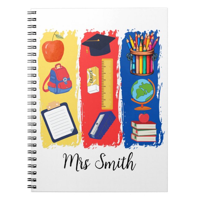Teacher Bright Colour Brushstroke Personalise Notebook (Front)
