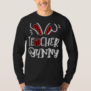 Teacher Bunny Apple Bunny Ears Buffalo Plaid Easte T-Shirt