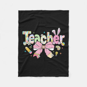 Teacher Bunny Bow Coquette Pencil Easter Days Eggs Fleece Blanket