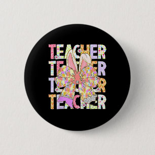 Teacher Bunny Coquette Bow Pencil Bunny Easter Day 6 Cm Round Badge