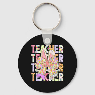Teacher Bunny Coquette Bow Pencil Bunny Easter Day Key Ring