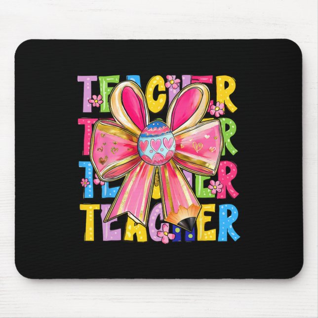 Teacher Bunny Coquette Bow Pencil Bunny Easter Day Mouse Mat (Front)