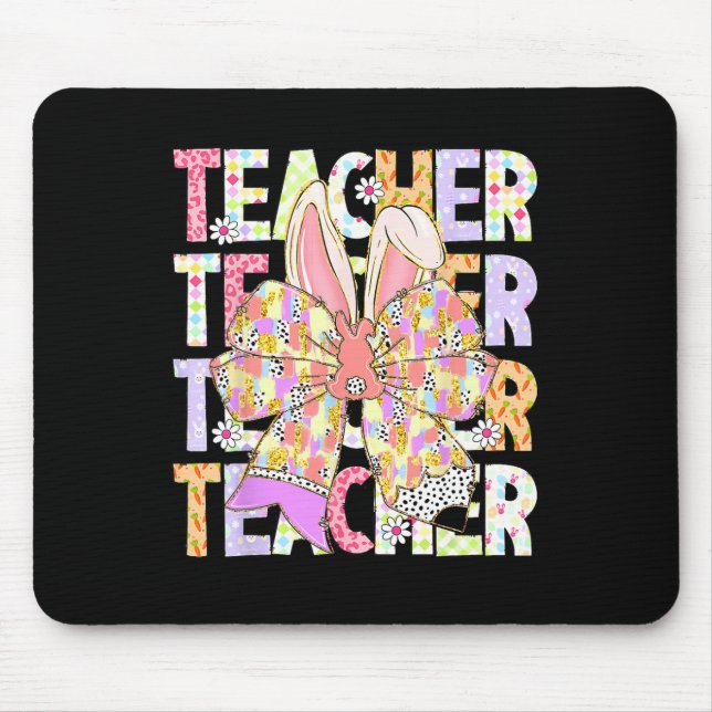 Teacher Bunny Coquette Bow Pencil Bunny Easter Day Mouse Mat (Front)