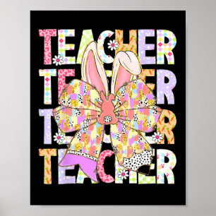 Teacher Bunny Coquette Bow Pencil Bunny Easter Day Poster