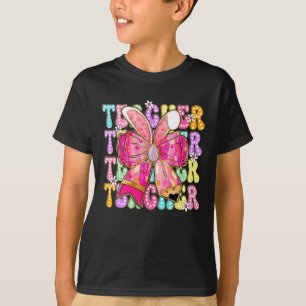 Teacher Bunny Coquette Bow Pencil Bunny Easter Day T-Shirt
