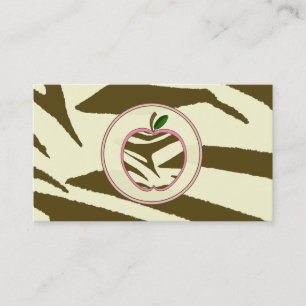 Teacher Business Card - Brown Zebra Print Apple
