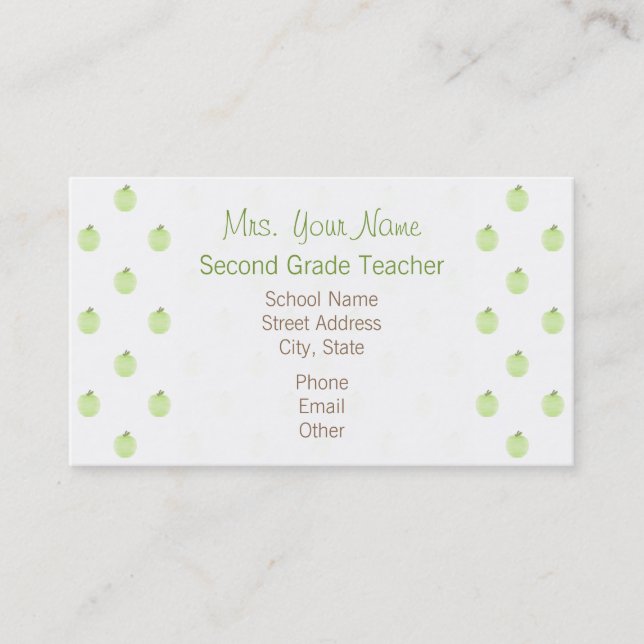 Teacher Business Card - Green Apple Pattern (Front)