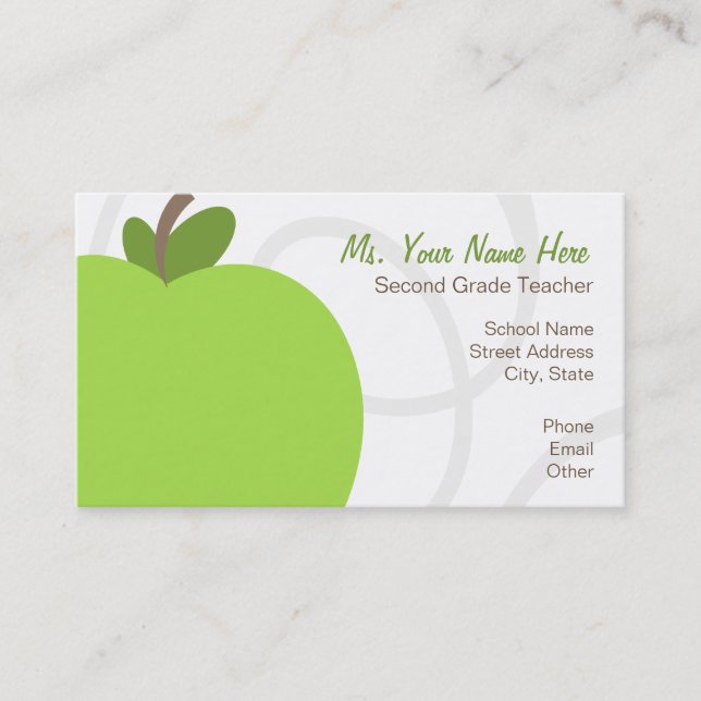 Teacher Business Card - Oversized Green Apple (Front)