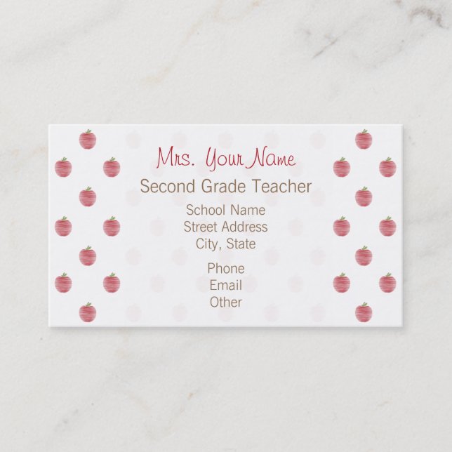 Teacher Business Card - Red Apple Pattern (Front)