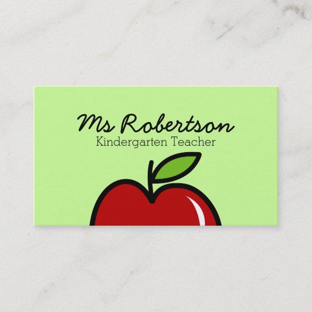 Teacher business card template with red apple (Front)