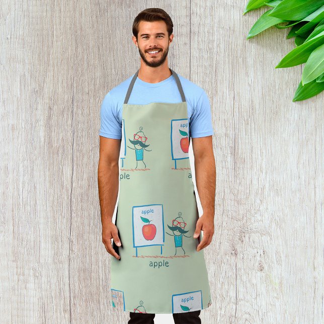 Teacher Cartoon Apple Fun Learning Alphabet Art Apron (Creator Uploaded)
