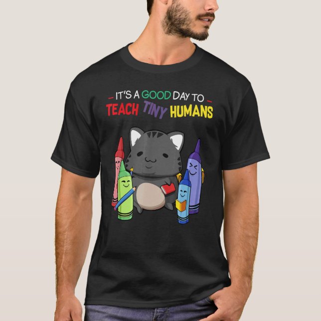 Teacher Cat   Job School Kindergarten Kitty Meowin T-Shirt (Front)
