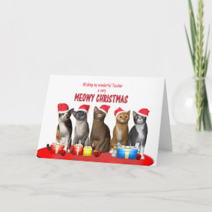 Teacher, Cats in Christmas hats Holiday Card