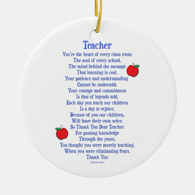 Teacher Ceramic Tree Decoration (Front)