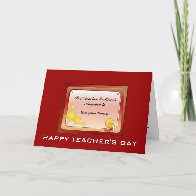 Teacher Certificate(Personalise) Holiday Card (Front)