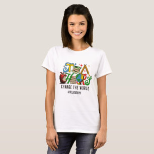 Teacher Change The World Colorful School T-Shirt