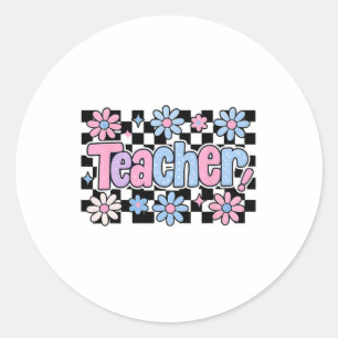 Teacher Chequered Floral Gifts Back To School  Classic Round Sticker