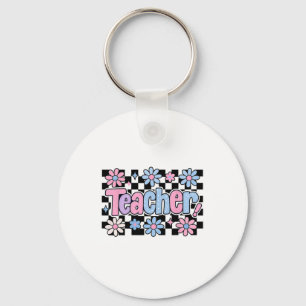 Teacher Chequered Floral Gifts Back To School Key Ring