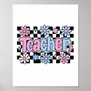 Teacher Chequered Floral Gifts Back To School Poster