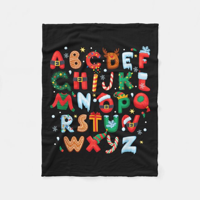 Teacher Christmas Alphabet Back To School Holiday  Fleece Blanket (Front)