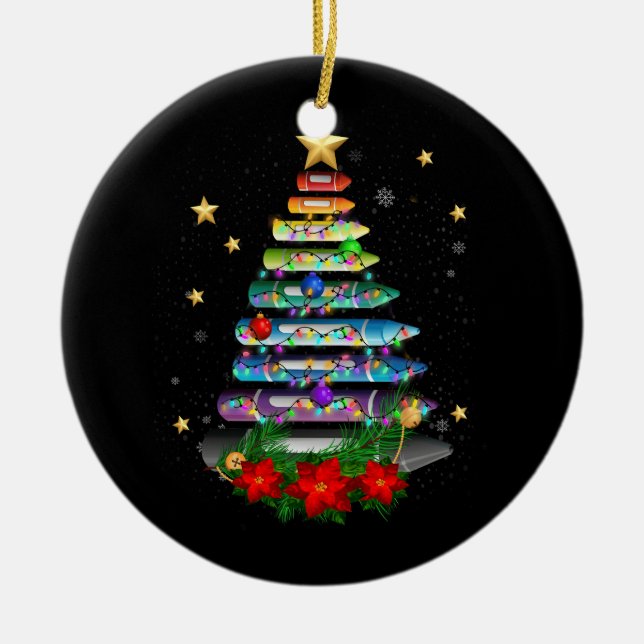 Teacher Christmas Crayon Tree Light Decoration Stu (Front)