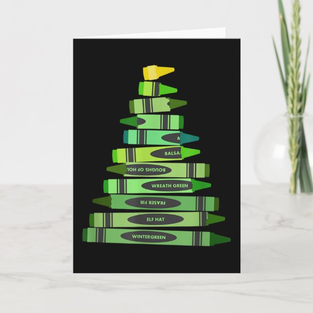 Teacher Christmas Gif Crayon Tree Card (Front)