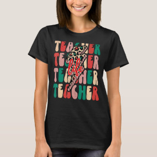 Teacher Christmas Lightning Bolt Leopard For Xmas T-Shirt
