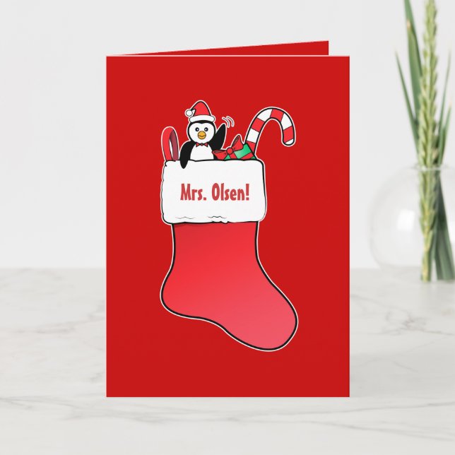 Teacher Christmas Name Customisable with Stocking Holiday Card (Front)