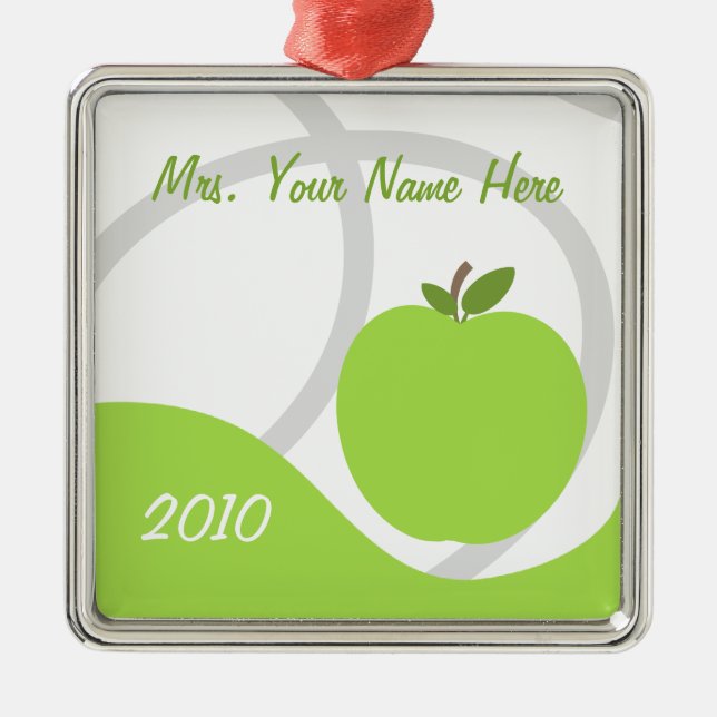 Teacher Christmas Ornament - Green Apple (Front)