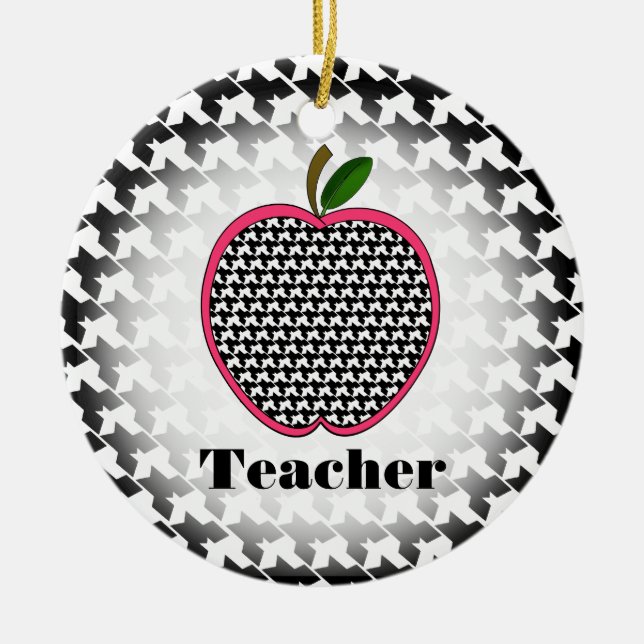 Teacher Christmas Ornament - Houndstooth Apple (Front)