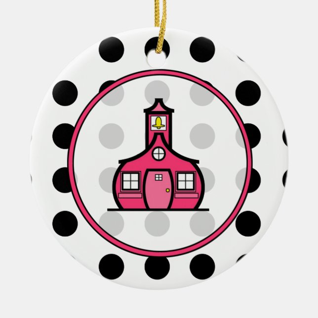 Teacher Christmas Ornament - Polka Dot & Pink (Front)