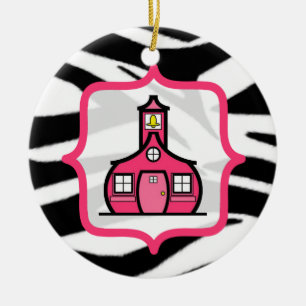 Teacher Christmas Ornament - Zebra Print & Pink