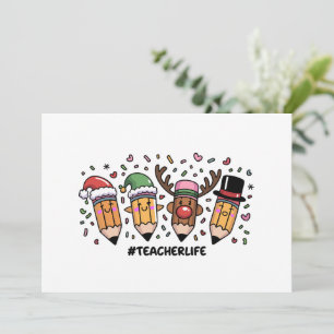 Teacher Christmas Pencils Teacher Life Merry Xmas  Holiday Card