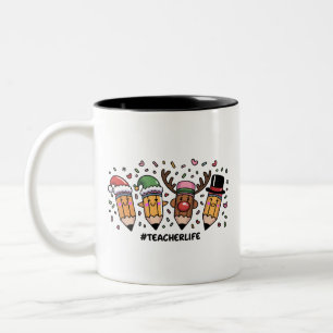 Teacher Christmas Pencils Teacher Life Merry Xmas  Two-Tone Coffee Mug