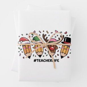 Teacher Christmas Pencils Teacher Life Merry Xmas Wrapping Paper Sheet