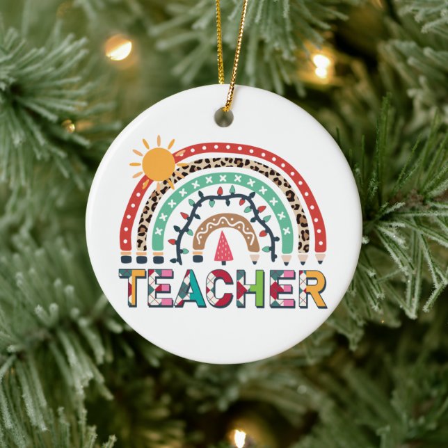 Teacher Christmas Rainbow Light Christmas Ceramic Tree Decoration (Tree)