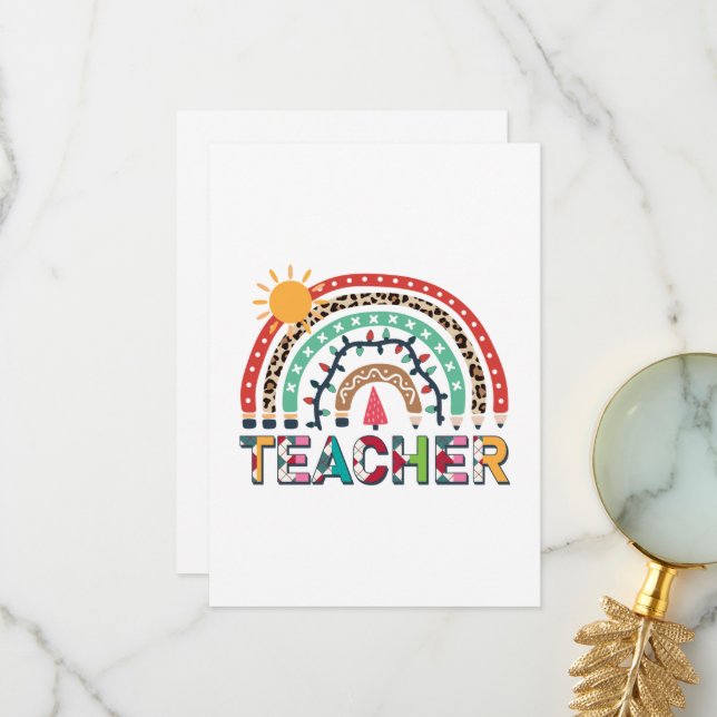 Teacher Christmas Rainbow Light Christmas Thank You Card (Front/Back In Situ)